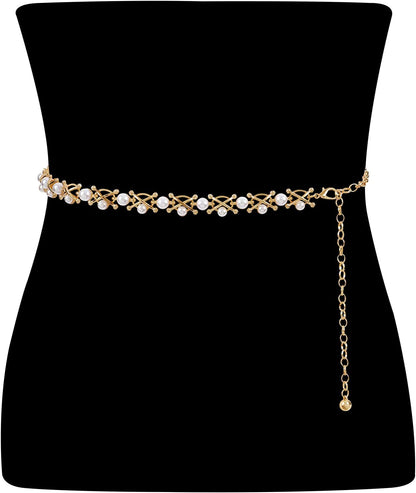Metal Waist Chain Women Girls Adjustable Body Link Belts Fashion Belly Jewelry for Jeans Dresses Gold Apparel & Accessories > Jewelry > Body Jewelry WHIPPY 5-gold M: Fit for Waist up to 36 Inches 
