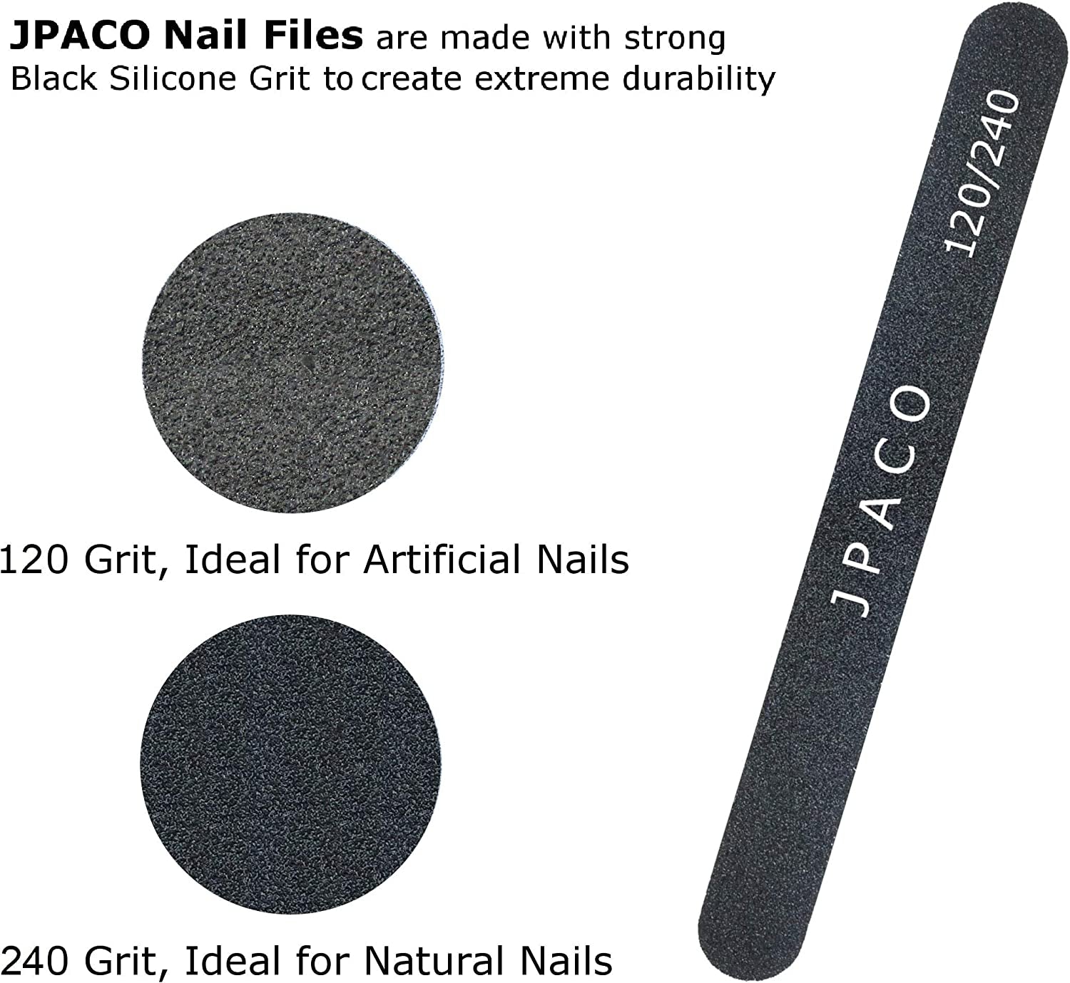 Nail Files 120 240 Grit for Natural Acrylic Poly Nail Extension Gel Nails Double Sided Black Washable Professional Set Manicure Tools (12 Pack) by JPACO Health & Beauty > Personal Care > Cosmetics > Cosmetic Tools > Nail Tools JPACO   