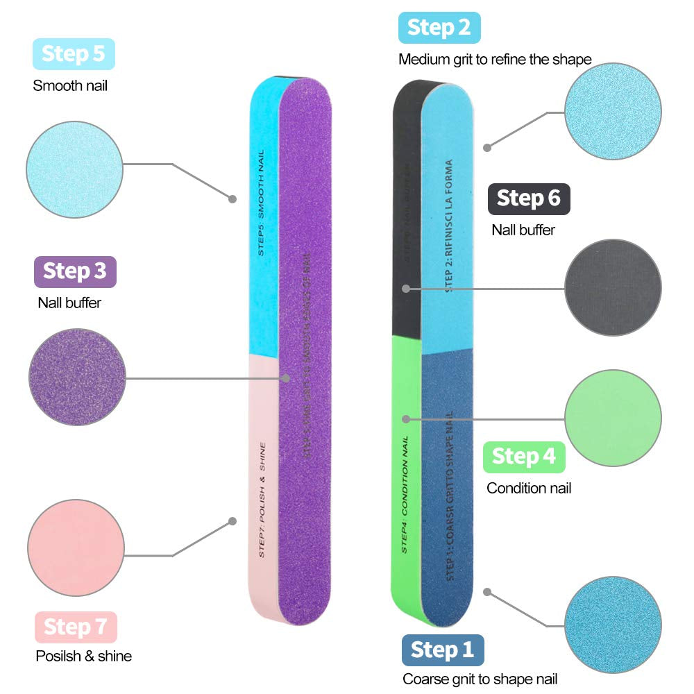 Nail Files and Buffers, Professional Manicure Tools Kit with 5Pcs Nail Buffer Blocks, 8Pcs White and Black 100/180 Grit Emery Board, 2Pcs 7 Ways Buffer, 2Pcs 4 Sided Buffer and Bonus 2 Nail Brushes Health & Beauty > Personal Care > Cosmetics > Cosmetic Tools > Nail Tools YIMICOO   
