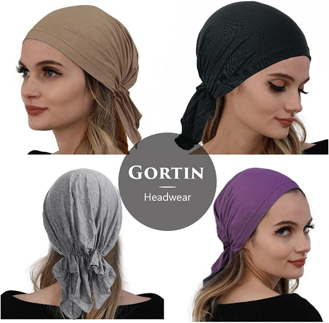 GORTIN Chemo Headwear Black Turban Headscarfs Cancer Slip on Headwear for Hair Loss Pre-Tied Sleep Beanie Headwraps for Women Apparel & Accessories > Clothing Accessories > Headwear GORTIN   