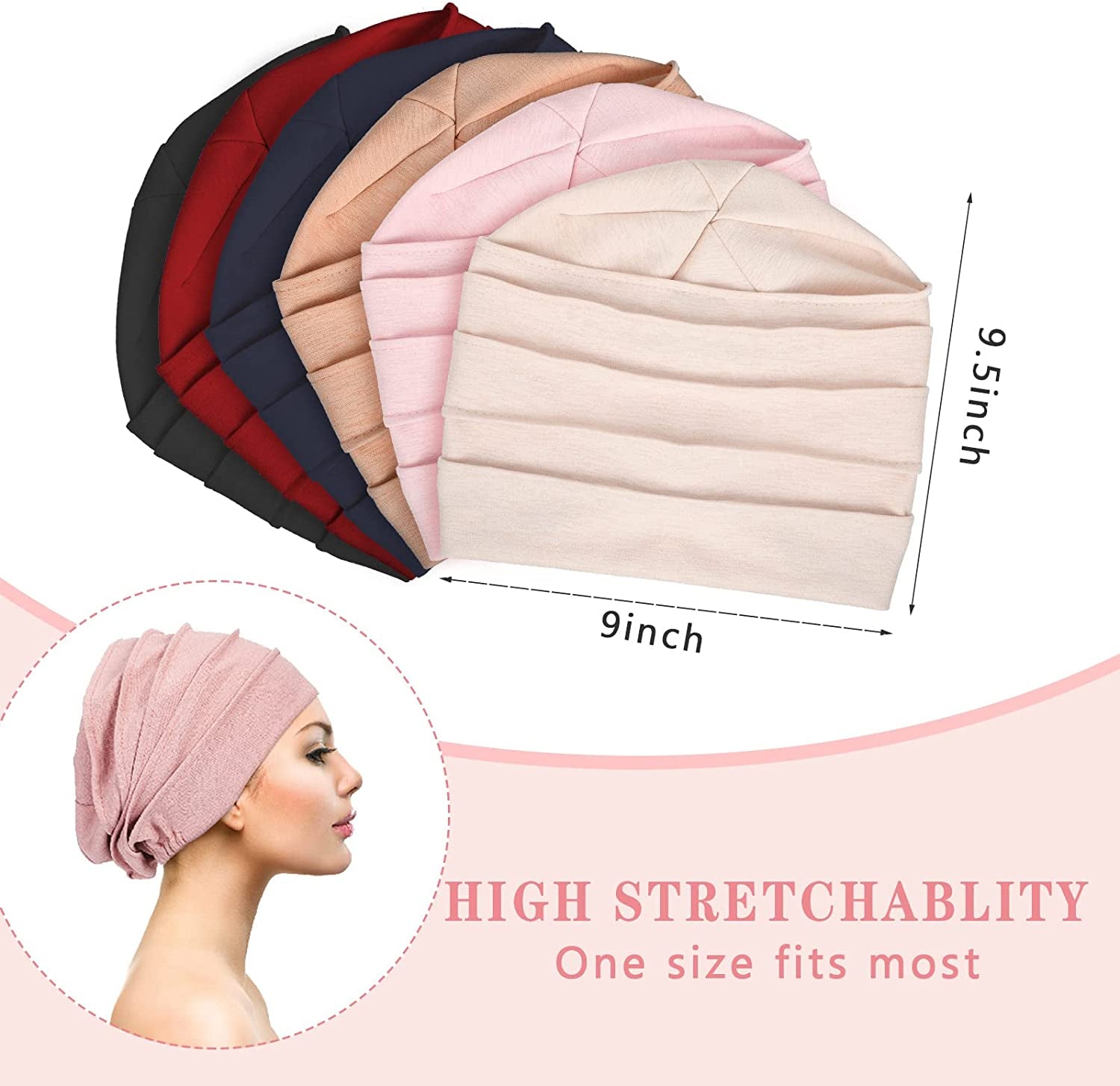 Geyoga 6 Pieces Slouchy Hair Loss Beanies Hats Soft Cotton Cancer Hat Stretchy Sleeping Cap Headwear for Women Apparel & Accessories > Clothing Accessories > Headwear Geyoga   