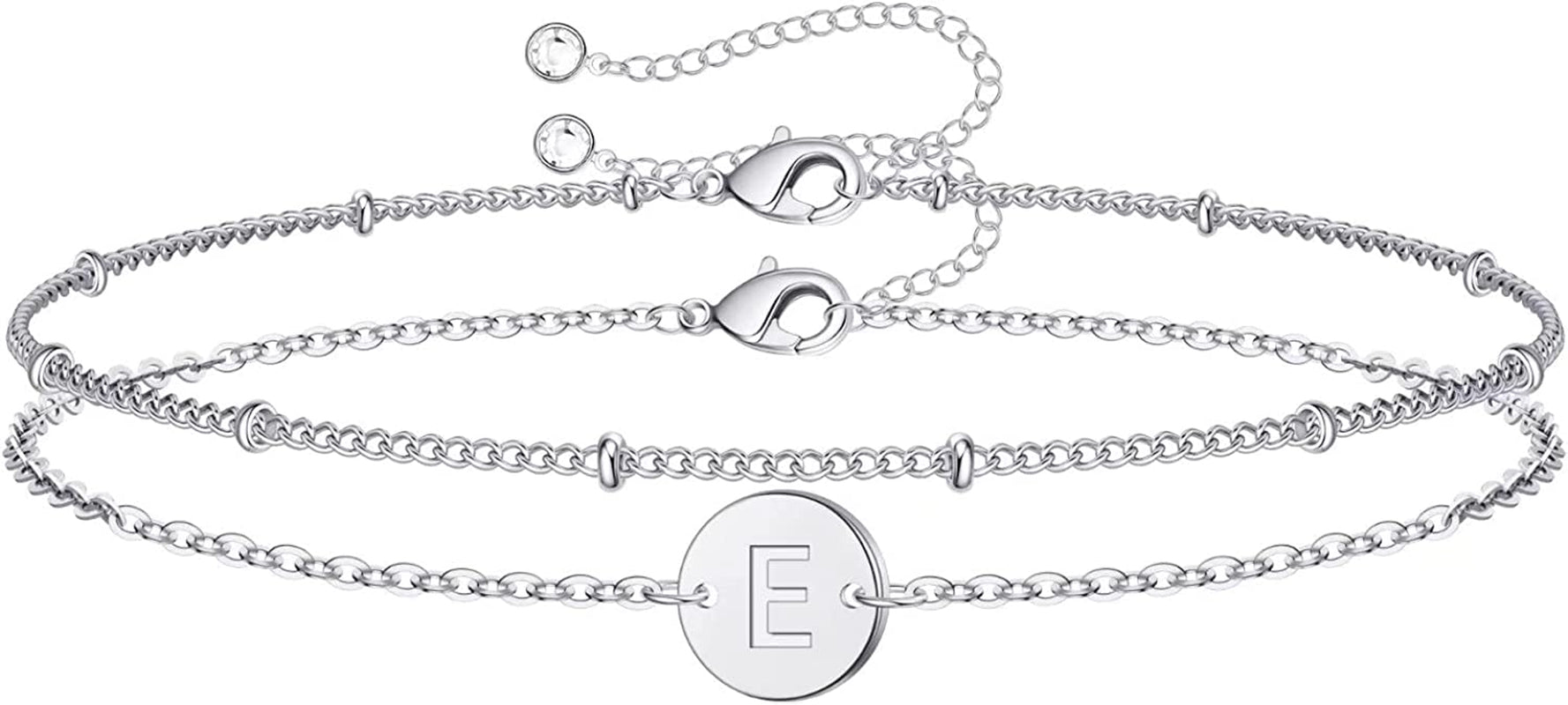 Silver Initial Bracelets for Women Teen Girls, 14K White Gold Filled Layered Letter Initial Bracelet Dainty Disc Initial Charm Bracelets Silver Bracelets for Women Girls Jewelry Gifts for Girls Apparel & Accessories > Jewelry > Bracelets MONOZO E  