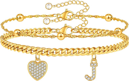 Gold Ankle Bracelets for Women 14K Gold Plated Heart Initial Cuban Link Anklets for Women Charm Gold Anklet for Women Summer Bracelets for Teen Girls Women Anklets Jewelry Apparel & Accessories > Jewelry > Anklets BRIJEWLIC J  