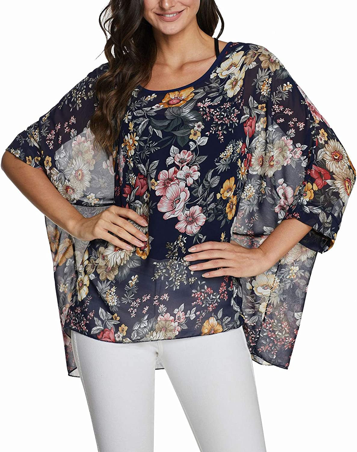 Women'S Chiffon Scarve Shawls Wraps Qunsia Floral Poncho Bikini Cover up Tops Apparel & Accessories > Clothing Accessories > Scarves & Shawls Qunsia   
