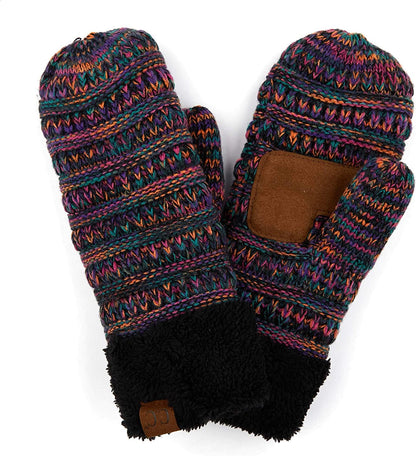 C.C Women Thick Knit Faux Fur Sherpa Fleece Lined Warm Winter Gloves Mittens (CG-36)(MT-008,25,715,816,1816,6245) Apparel & Accessories > Clothing Accessories > Gloves & Mittens C.C #32-black Multi  