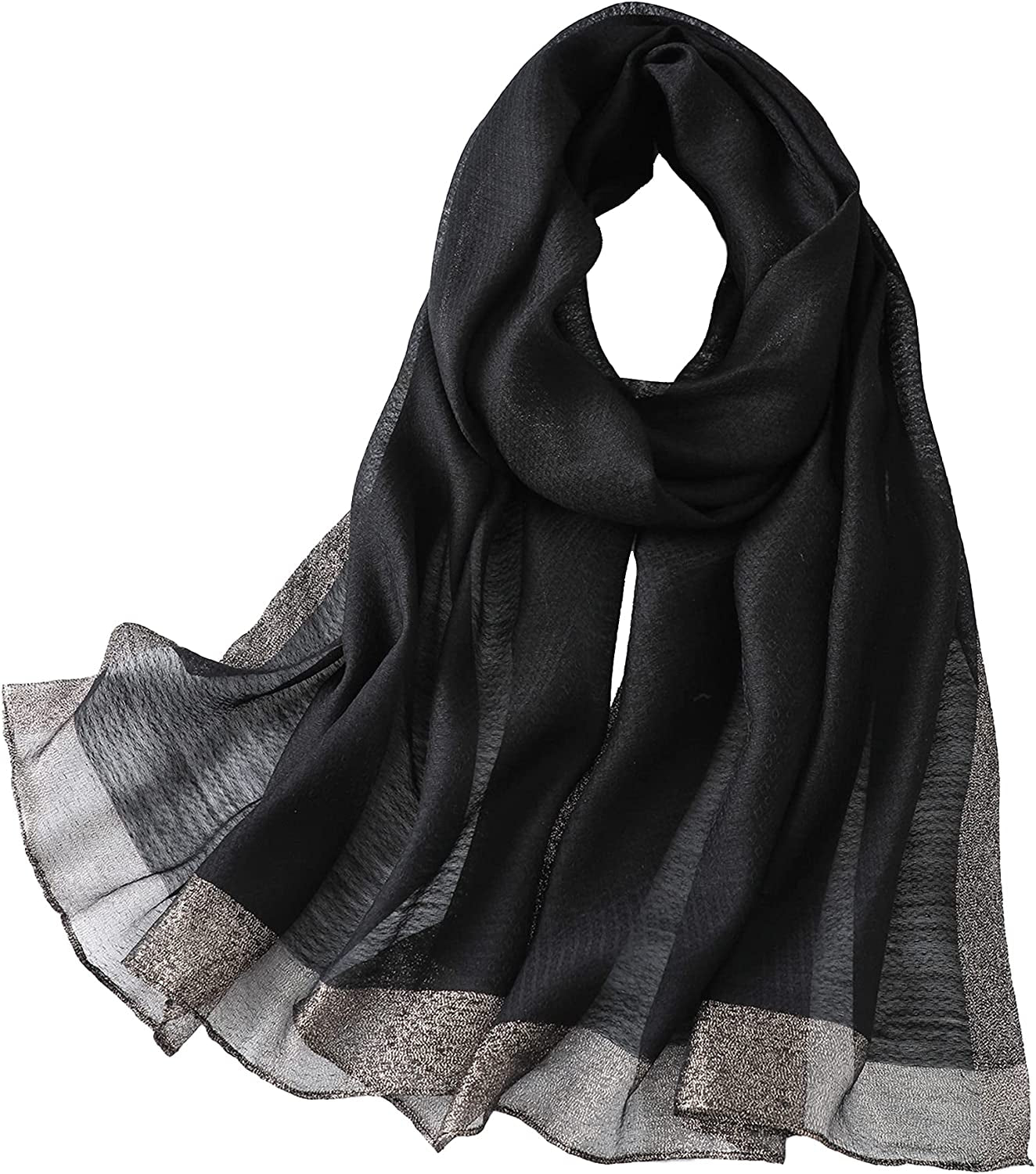 WINCESS YU Solid Color Mulberry Silk Scarf for Women Soft Blanket Shawl Beach Gauze Scarves and Wraps for for All Season Apparel & Accessories > Clothing Accessories > Scarves & Shawls WINCESS.YU Black  
