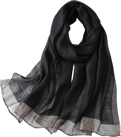 WINCESS YU Solid Color Mulberry Silk Scarf for Women Soft Blanket Shawl Beach Gauze Scarves and Wraps for for All Season Apparel & Accessories > Clothing Accessories > Scarves & Shawls WINCESS.YU Black  