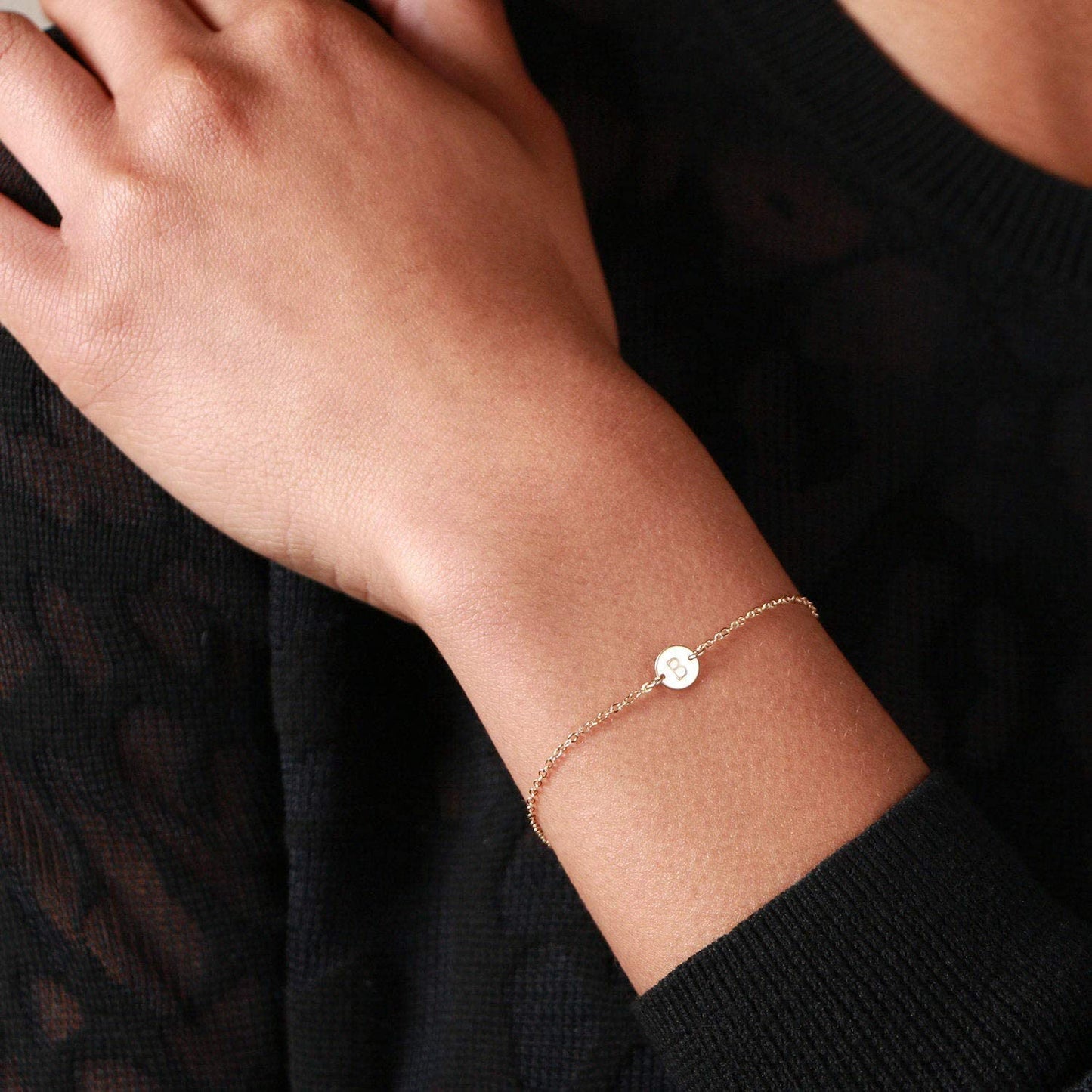 Glimmerst Personalized Initial Bracelet, 18K Gold Plated Stainless Steel Letter Bracelet Dainty Coin Charm Bracelet Delicate Disc Name Bracelet for Women Girls Apparel & Accessories > Jewelry > Bracelets Glimmerst   