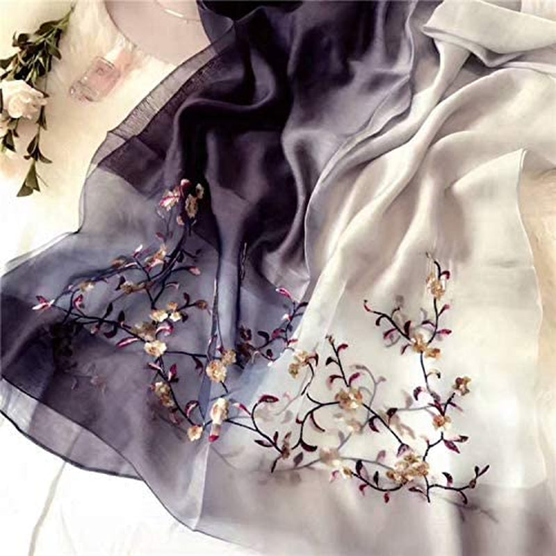 GOFINEE Women Silk&Wool Gradient Embroidered Scarf Headwrap Shawl Apparel & Accessories > Clothing Accessories > Scarves & Shawls GOFINEE   