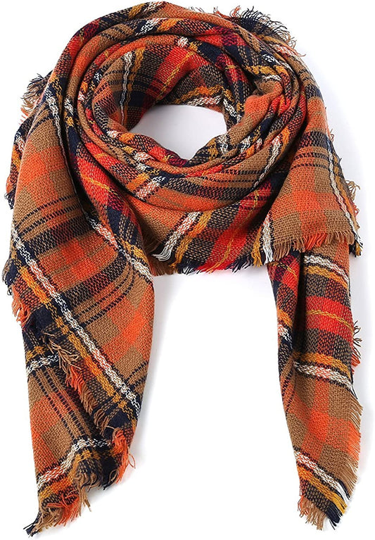 Century Star Women'S Stylish Warm Tassels Soft Plaid Tartan Scarf Winter Large Blanket Wrap Shawl Apparel & Accessories > Clothing Accessories > Scarves & Shawls Century Star A Beauty Orange One Size 