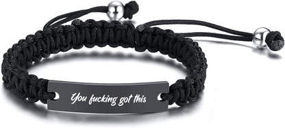 VNOX Personalized Inspirational Bracelet for Women Men - Engarved Handmade Rope Adjustable Bracelet Encouragement Motivational Gift Apparel & Accessories > Jewelry > Bracelets VNOX Jewelry Black you fucking got this 