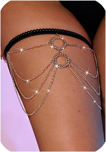 Snake Leg Chain for Women Thigh Chain for Girls Gold Snake Pendant Boho Body Chain for Beach Summer Holiday Apparel & Accessories > Jewelry > Body Jewelry HUASAI Gold Circle Chain Tassel  