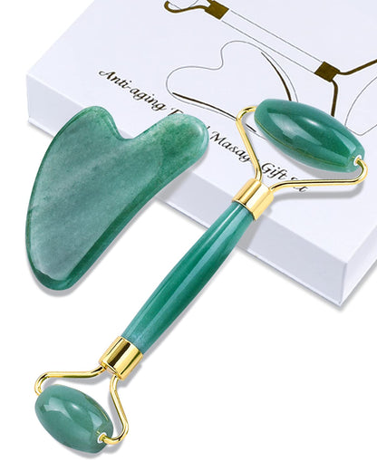 Guasha Tool for Face, Jade Roller Gua Sha Massage Tool Set, Beauty Facial Skin Care Massager for Muscle Relaxing and Wrinkles Relieve - Green Natural Jade Stone Health & Beauty > Personal Care > Cosmetics > Cosmetic Tools > Skin Care Tools KNQZE Green  