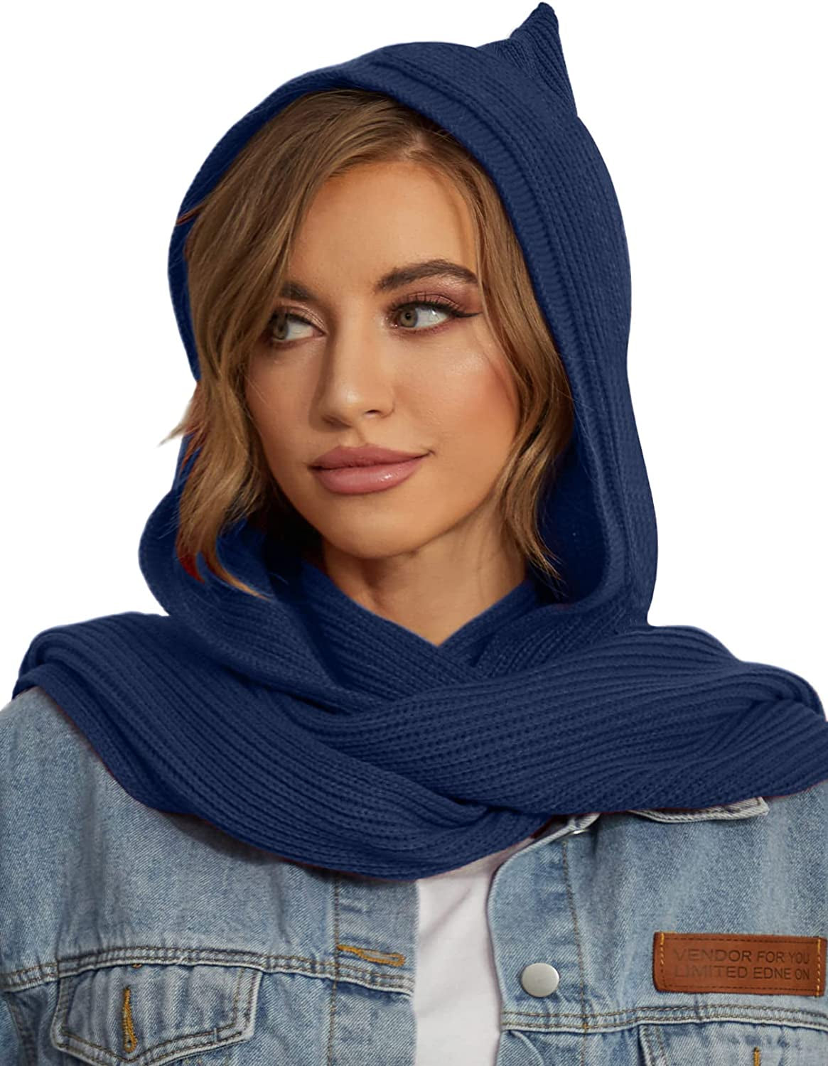 Women Winter Knitted Hooded Long Scarf Warm Shawl Wrap Head Scarves Apparel & Accessories > Clothing Accessories > Scarves & Shawls Zilcremo Darkblue  