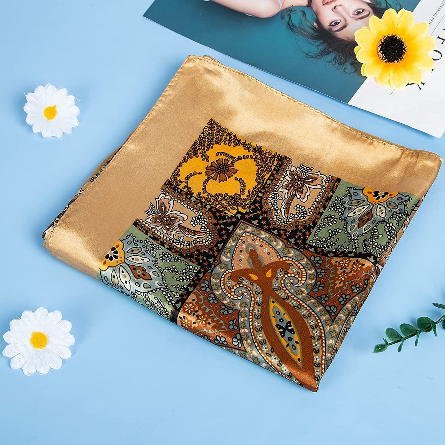 Chalier 4 Pcs Silk Feeling Head Scarf for Women, 35 X 35 Inches Silky Satin Neck Head Hair Scarf for Women Fashion Soft Silk Bandana Beautiful Gifts Apparel & Accessories > Clothing Accessories > Bandanas & Headties Chalier Fashion   