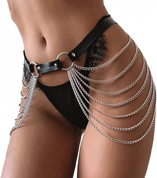Punk Leather Waist Chain Silver Belly Body Chains Festival Body Chain Jewelry for Women and Girls Apparel & Accessories > Jewelry > Body Jewelry Muyyan