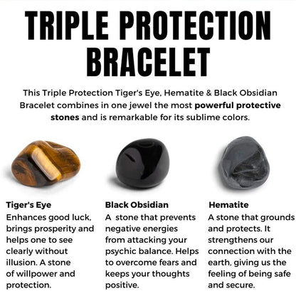 Triple Protection Bracelet - for Protection - Bring Luck and Prosperity - Hematite - Black Obsidian - Tiger Eye - Stone Bracelets Apparel & Accessories > Jewelry > Bracelets Crystal Agate Bracelets   