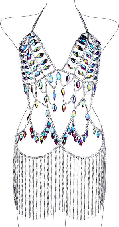 Ccbodily Body Chains Jewelry Accessories - Boho Crystal Tassel Bikini Set Beach Cosplay Bra Chain Body Jewelry for Women and Girls Apparel & Accessories > Jewelry > Body Jewelry CCbodily Style-7  