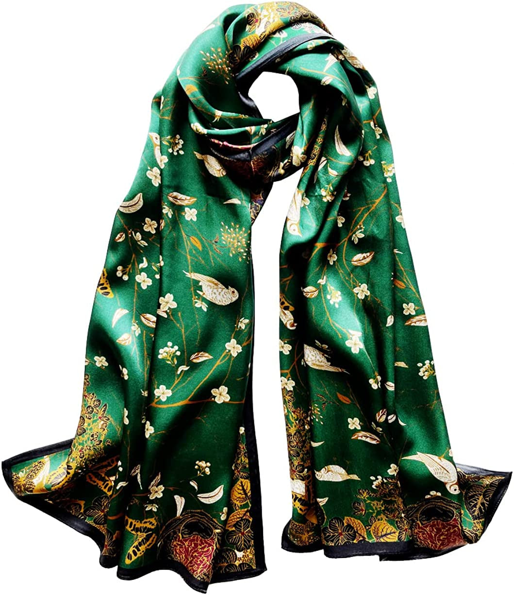 Women'S Mulberry Silk Scarf Floral Print Satin Long Scarf Wrap Shawl Apparel & Accessories > Clothing Accessories > Scarves & Shawls Smi&Love Jyyd10  
