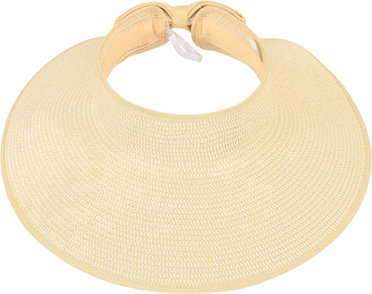 Simplicity Women'S UPF 50+ Wide Brim Roll-Up Straw Sun Hat Sun Visor Apparel & Accessories > Clothing Accessories > Hats Simplicity Beige White  