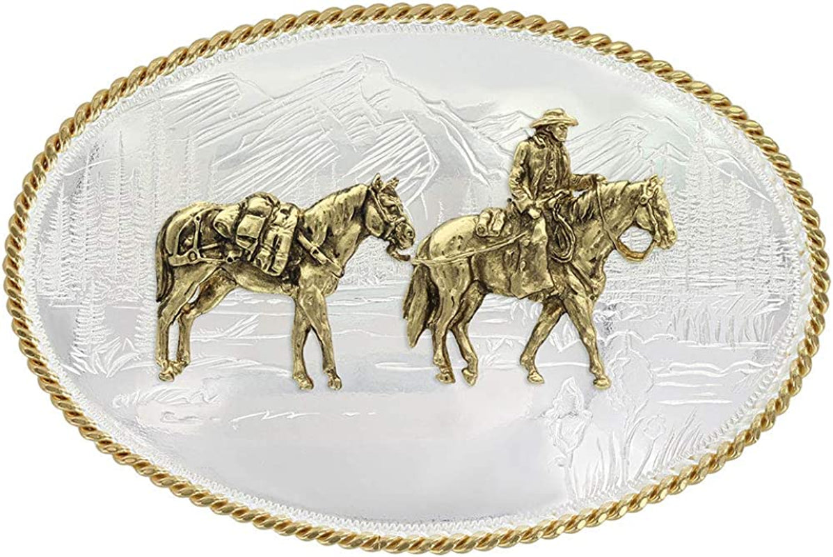 Montana Silversmiths Rope Trimmed Filigree Engraved Classic Western Buckle Apparel & Accessories > Clothing Accessories > Belt Buckles Montana Silversmiths Pack Horse and Rider  