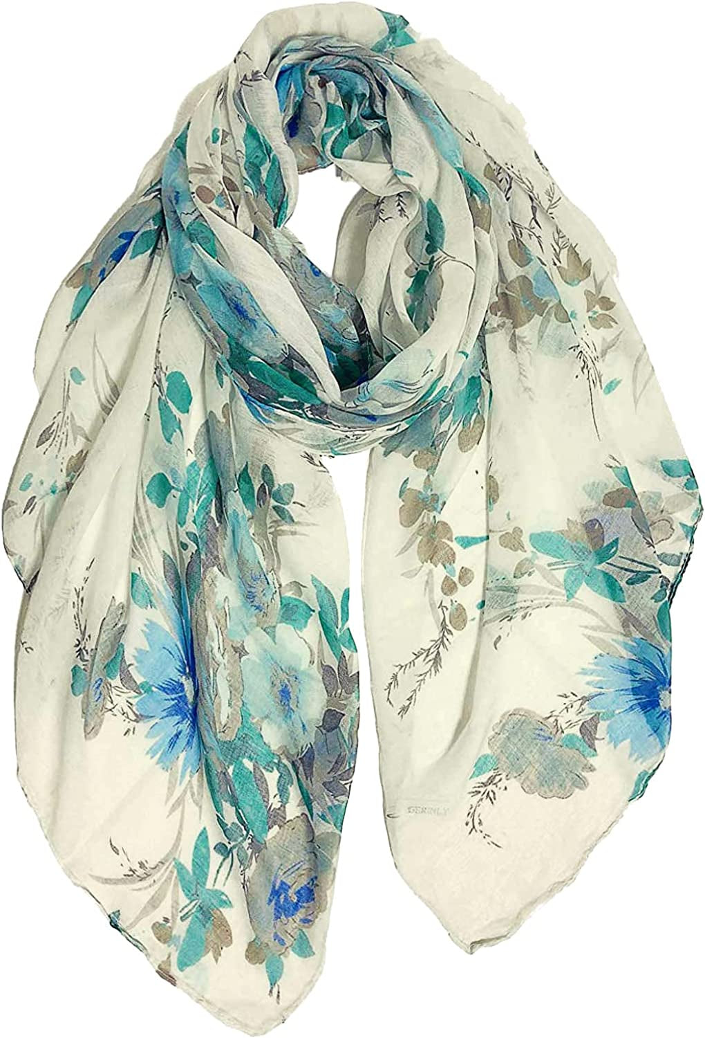 GERINLY Summer Scarfs for Women Lightweight Peony Print Hawaiian Wrap Beach Shawl Cotton Voile Head Scarf Apparel & Accessories > Clothing Accessories > Scarves & Shawls GERINLY A-turquoise  