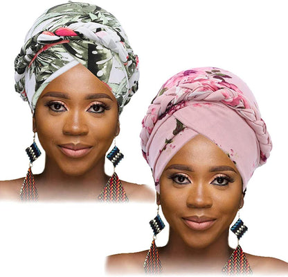 Woeoe African Turban Head Wrap Pink Pattern Head Scarf Soft Flower Print Head Cover Cap Headwear for Women and Girls(Pack of 2) Apparel & Accessories > Clothing Accessories > Headwear Woeoe   