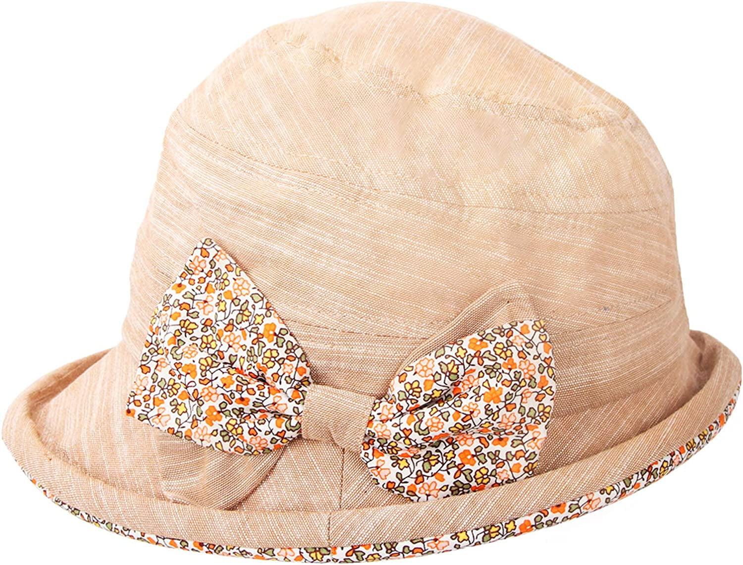 CACUSS Women'S Foldable Floral Bucket Hat Rolled Brim with Bowknot Apparel & Accessories > Clothing Accessories > Hats CACUSS Yellow  