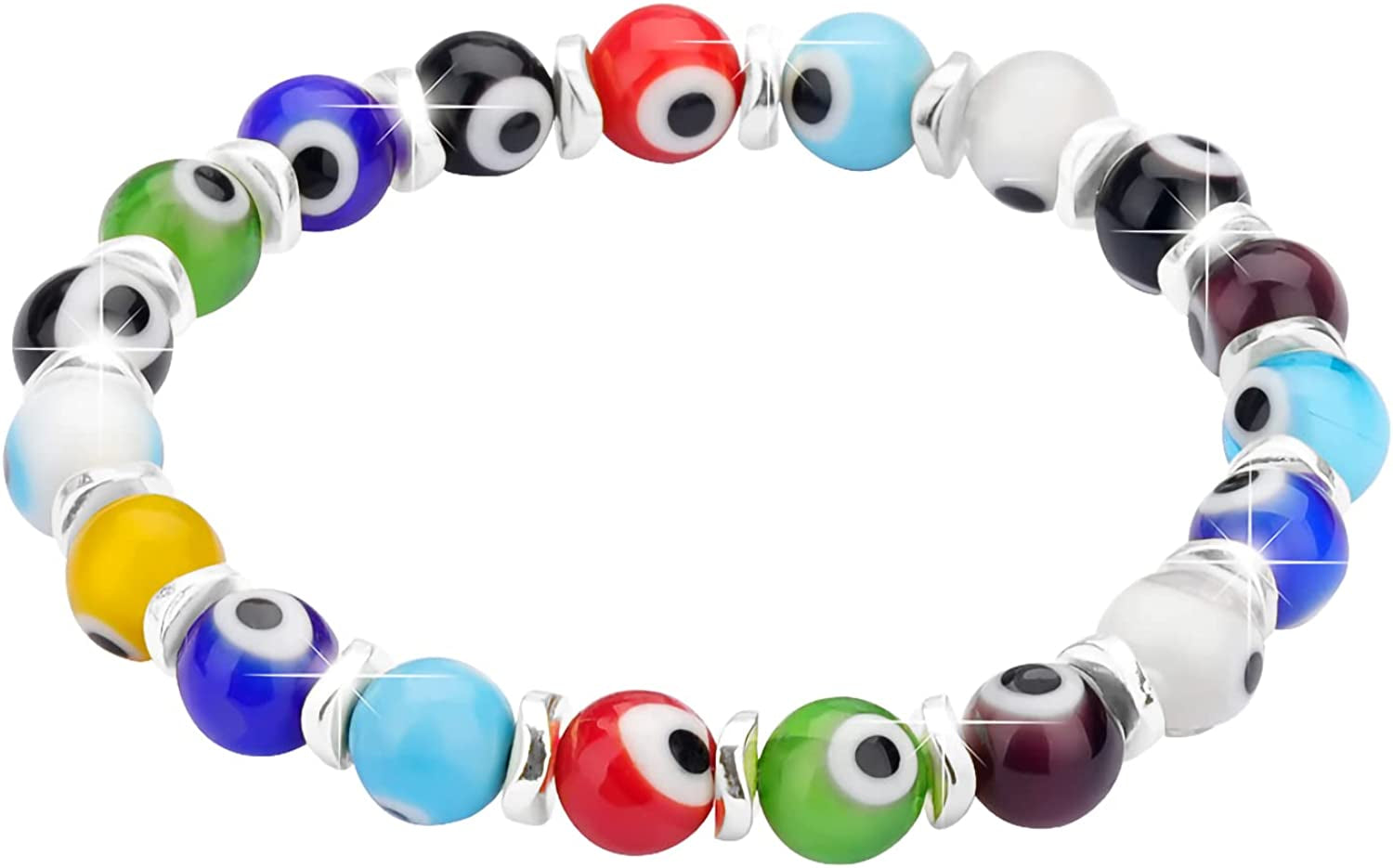 JUVJEW Evil Eye Bracelets for Women Protect 8Mm Ojo Glass Beaded Protection Stretch Braclet Jewelry Apparel & Accessories > Jewelry > Bracelets JUVJEW Colourful-Sliver  