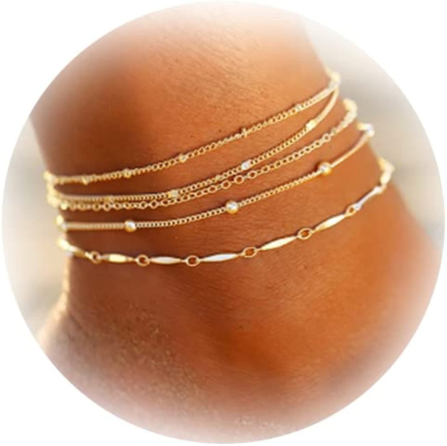 Five Layered Anklet Bracelets for Women Silver Gold Beaded Chain Anklet for Teen Girls Boho Multi-Layered Anklet Bracelets Beach Foot Chain Jewelry Jewelry Gifts Apparel & Accessories > Jewelry > Anklets Dcfywl731 Gold  