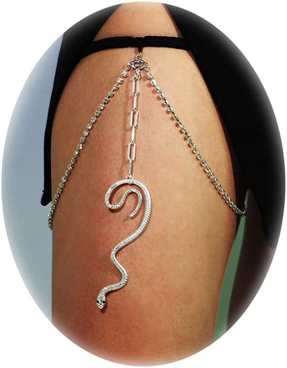 Snake Leg Chain for Women Thigh Chain for Girls Gold Snake Pendant Boho Body Chain for Beach Summer Holiday Apparel & Accessories > Jewelry > Body Jewelry HUASAI Coiled Snake Silver  