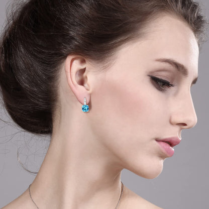 Gem Stone King 925 Sterling Silver Swiss Blue Topaz Earrings for Women (5.48 Cttw, Gemstone Birthstone Cushion Cut 8MM) Apparel & Accessories > Jewelry > Earrings Gem Stone King   