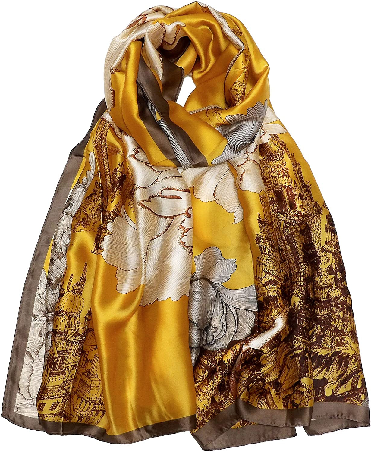 Silk Scarf for Women Fashion Long Satin Lightweight Large Shawl Wrap Printed Sleep 70''X35'' Apparel & Accessories > Clothing Accessories > Scarves & Shawls Wealish 11-yellow  