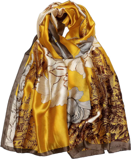 Silk Scarf for Women Fashion Long Satin Lightweight Large Shawl Wrap Printed Sleep 70''X35'' Apparel & Accessories > Clothing Accessories > Scarves & Shawls Wealish 11-yellow  