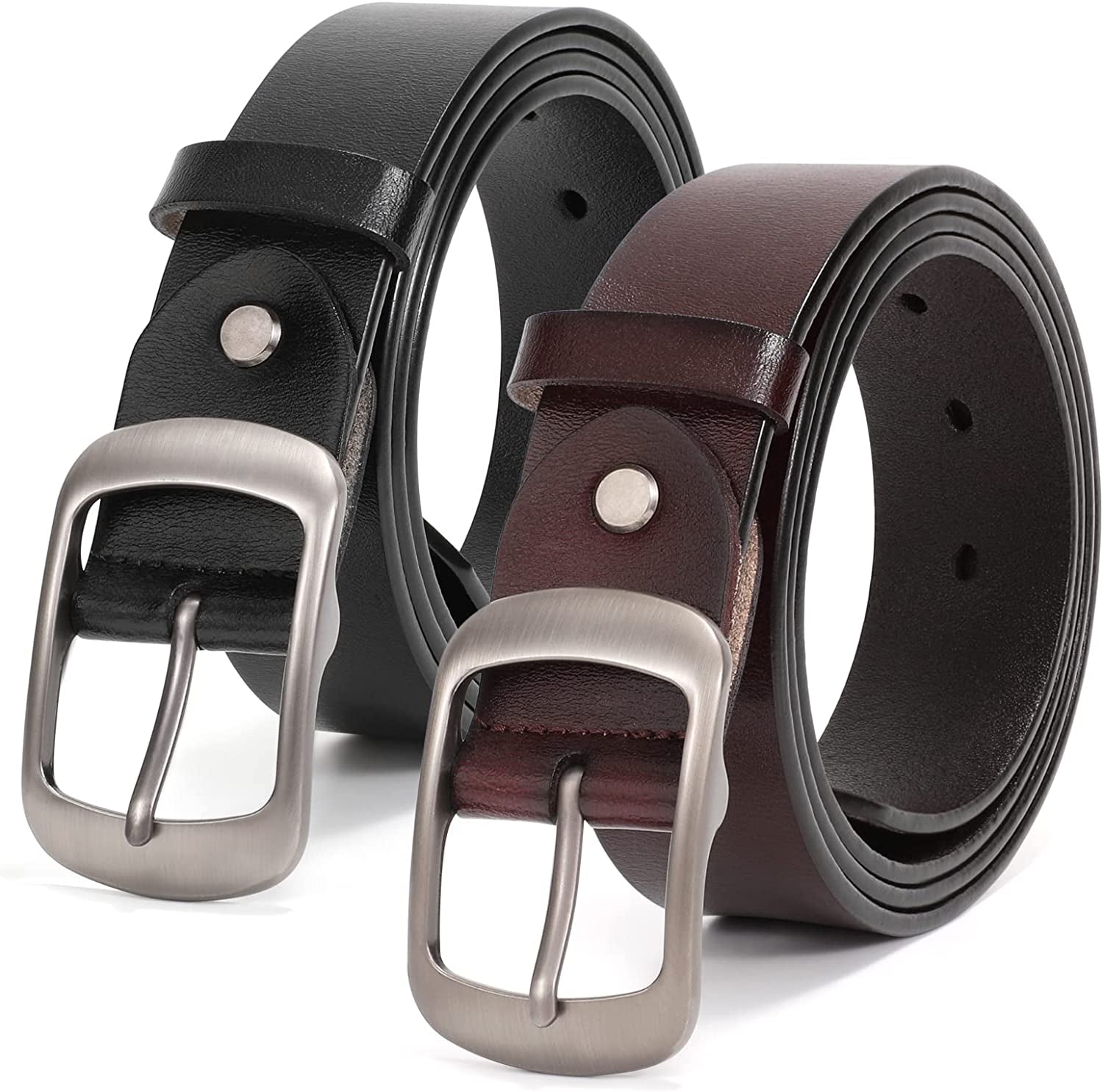 Plus Size Women Leather Belt JASGOOD Black Casual Waist Belt for Jeans Pants with Metal Pin Buckle Apparel & Accessories > Clothing Accessories > Belts KYLIE MAX F-black+coffee Fit Waist Size 43''-47'' 