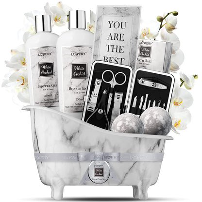 Spa Gifts for Women, Bath and Body Gift Set, White Orchid Self Care Gift Basket for Women, Men, Girlfriend, 20Pc Gifts for Mom, Spa Kit with Nail Kit, Bath Bombs & More - Birthday Personalized Gifts Health & Beauty > Personal Care > Cosmetics > Bath & Body LOVERY   