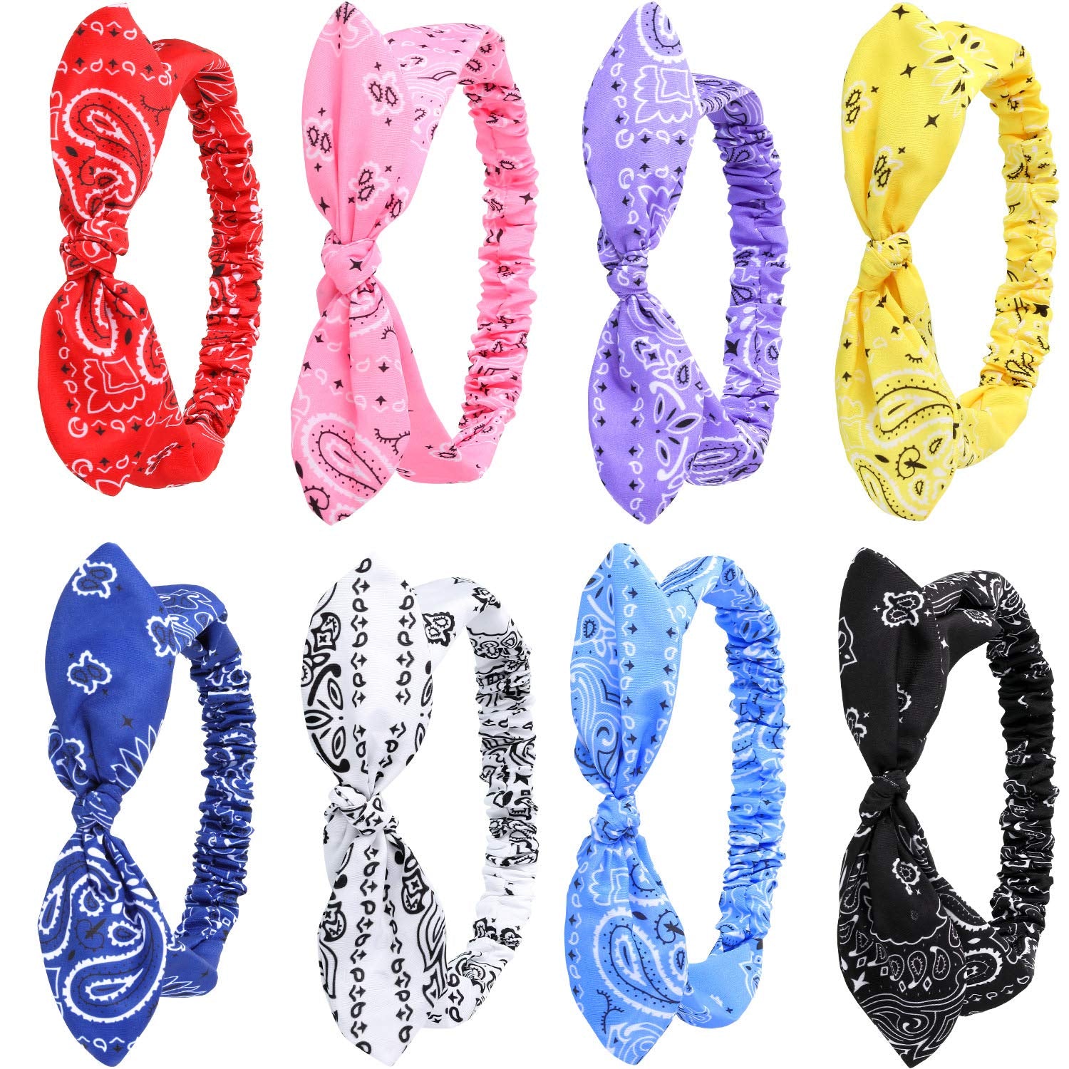 Bandana Knot Headbands Retro Print Headbands Paisley Print Headband Headwrap for Girls and Women (Style J, 8 Pieces) Apparel & Accessories > Clothing Accessories > Bandanas & Headties Hicarer   