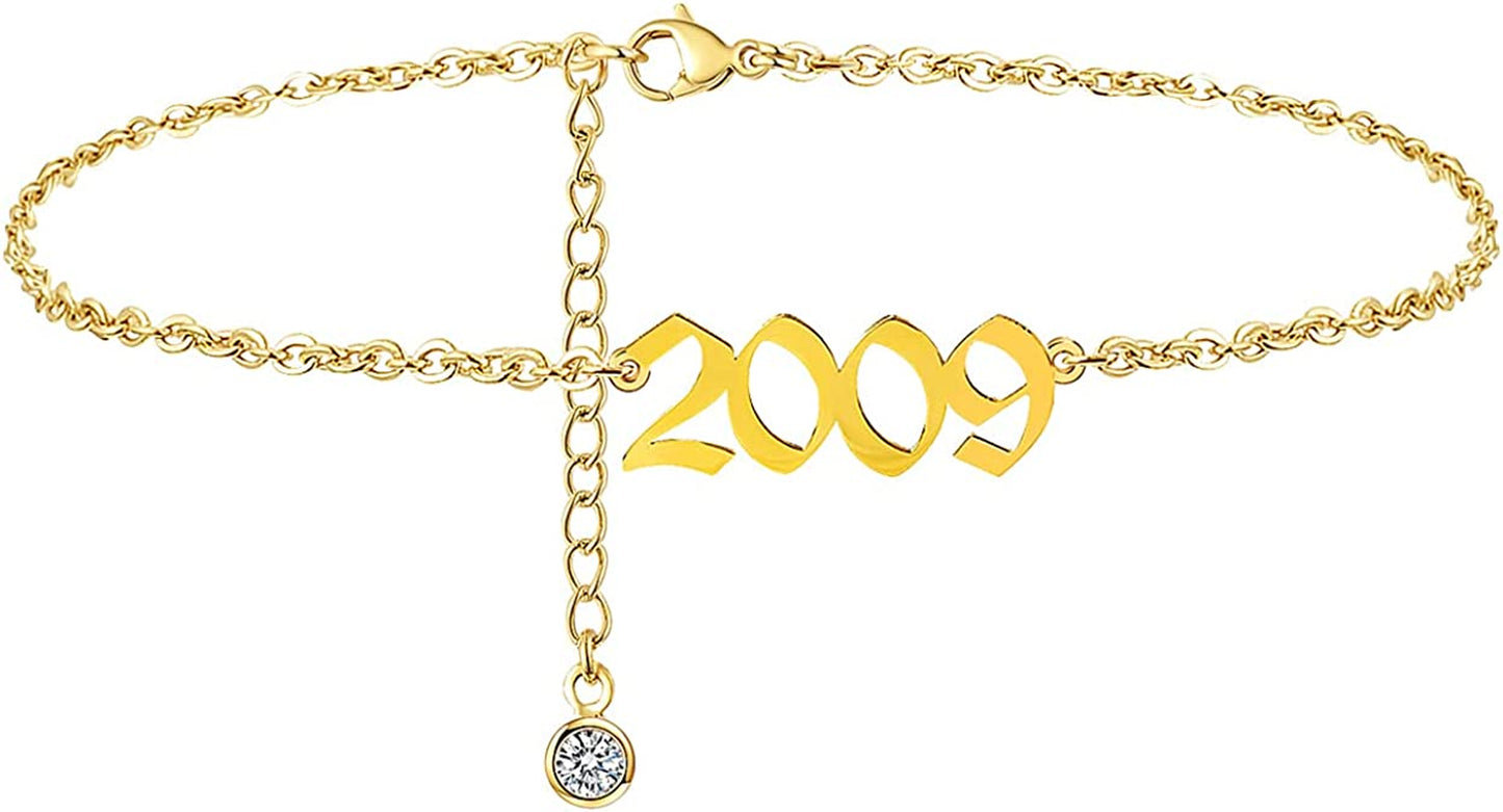 JYUEDA Birth Year Anklet Bracelet for Women,Beach Foot Chain Cute Ankle Bracelet,14K Gold Plated Anklets for Women Teen Girls Apparel & Accessories > Jewelry > Anklets JYUEDA 2009  