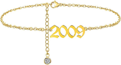 JYUEDA Birth Year Anklet Bracelet for Women,Beach Foot Chain Cute Ankle Bracelet,14K Gold Plated Anklets for Women Teen Girls Apparel & Accessories > Jewelry > Anklets JYUEDA 2009  