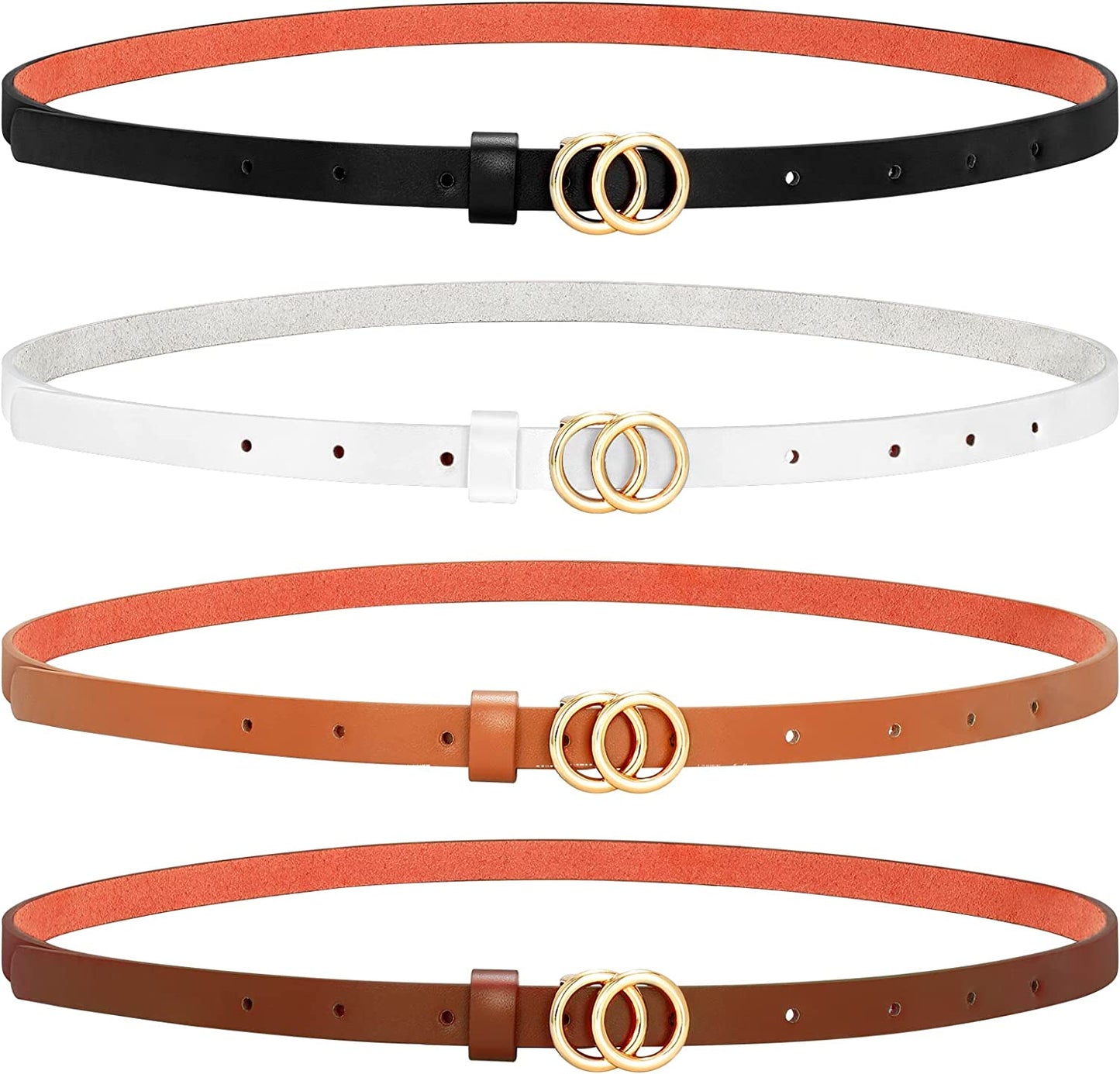 Set of 4 Womens Thin Belts SANSTHS Skinny Leather Belt with Gold Alloy Buckle Apparel & Accessories > Clothing Accessories > Belts SANSTHS D-set 1 XXL:Fits pants size 46"-49" 