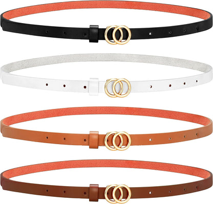 Set of 4 Womens Thin Belts SANSTHS Skinny Leather Belt with Gold Alloy Buckle Apparel & Accessories > Clothing Accessories > Belts SANSTHS D-set 1 XXL:Fits pants size 46"-49" 