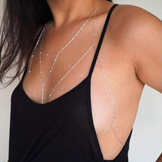 Kakaco Beaded Layered Chest Chain Beach Bikini Body Chains Silver Vest Harness Body Jewelry for Women and Girls Apparel & Accessories > Jewelry > Body Jewelry Kakaco   