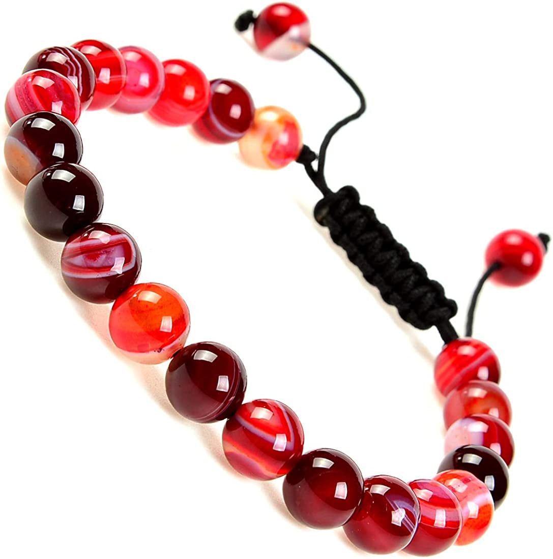 Massive Beads Natural Healing Power Gemstone Crystal Beads Unisex Adjustable Macrame Bracelets 8Mm Apparel & Accessories > Jewelry > Bracelets MASSIVE BEADS Agate Red  