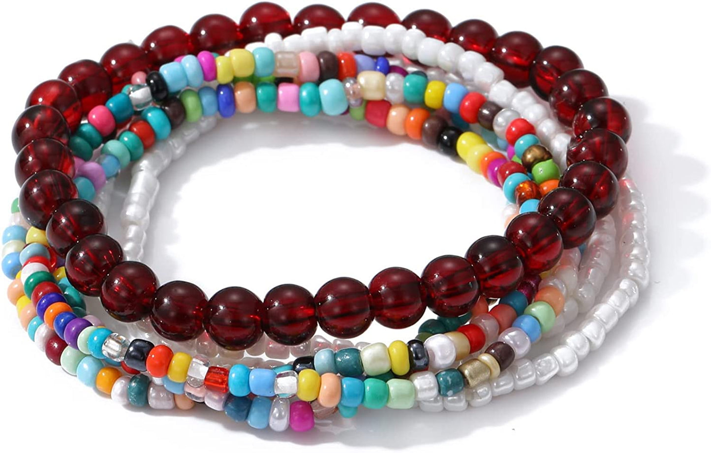 Mengpa Stackable Beaded Bracelets for Women Girls Bohemian Layering Strand Statement Jewelry Apparel & Accessories > Jewelry > Bracelets MengPa Z-Mixed color 5  