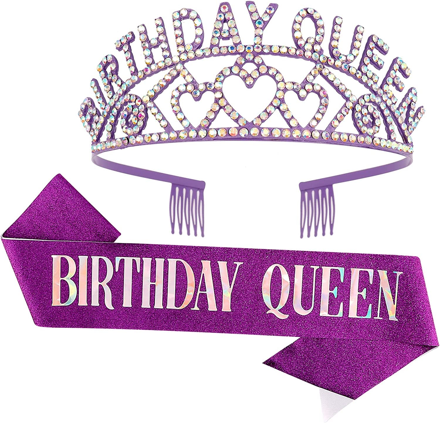 CAVETEE Gold Birthday Queen Rhinestone Tiara and Sash- Birthday Tiara and Sash Birthday Party Favors Glitter Birthday Decorations for Women（Multi Color Letter） Apparel & Accessories > Clothing Accessories > Sashes CAVETEE Purple  
