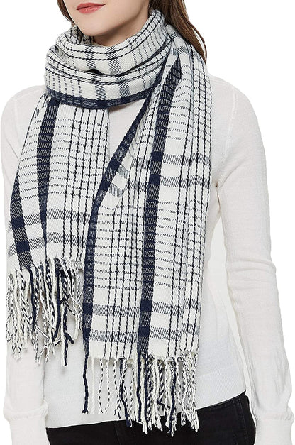 Wander Agio Women'S Fashion Long Shawl Big Grid Winter Warm Lattice Large Scarf Apparel & Accessories > Clothing Accessories > Scarves & Shawls Wander Agio Small Plaid Black White 1  