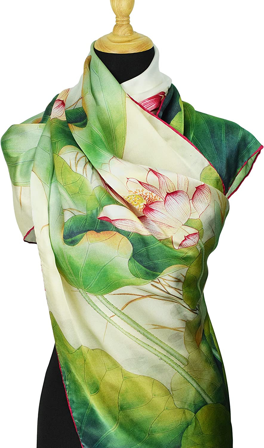 ELEGNA Women'S 100% Silk Flower Painting Long Scarf Shawl Hand Rolled Edge Apparel & Accessories > Clothing Accessories > Scarves & Shawls Elegna   