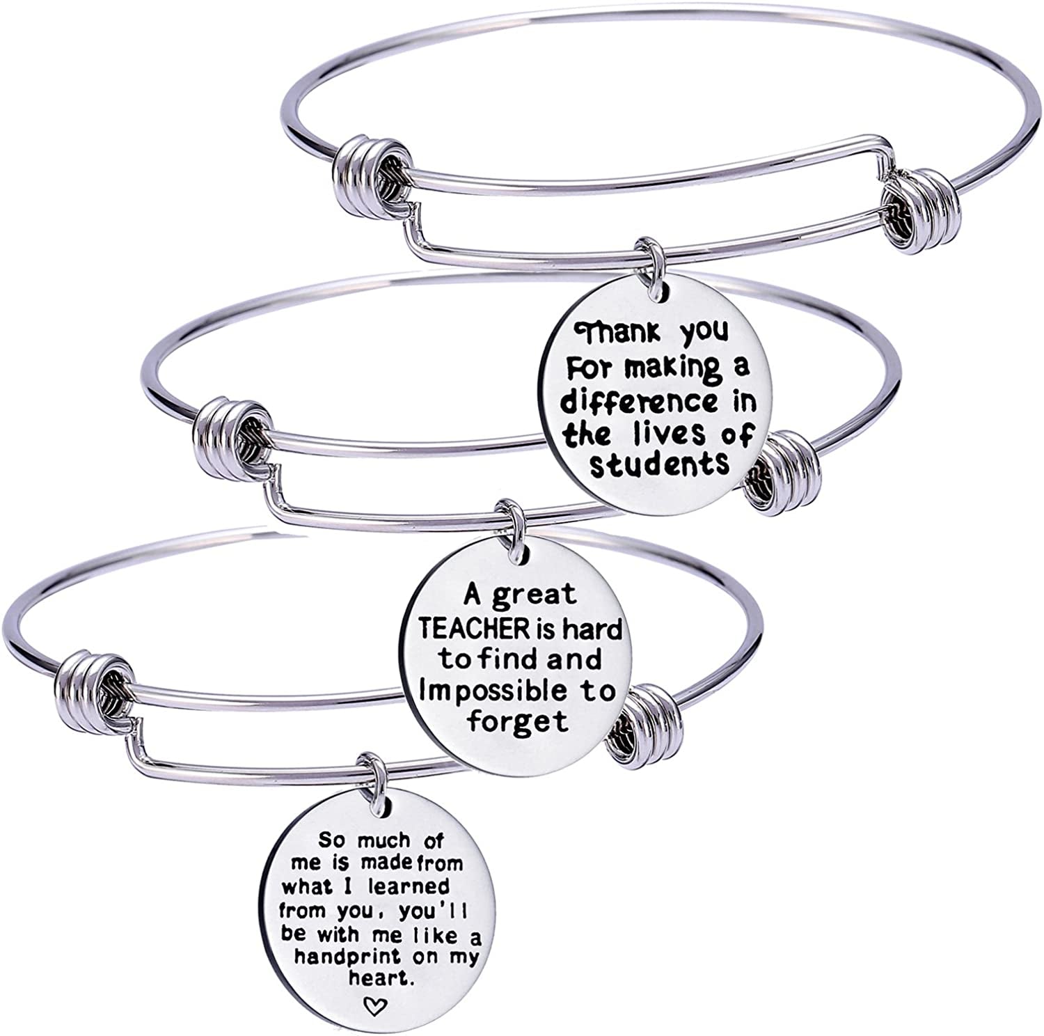Pack of 3 Teacher Bangles Gifts for Teacher Open School Gifts for Teachers Thank You Bangle Bracelets Apparel & Accessories > Jewelry > Bracelets Nzztont Style 03  