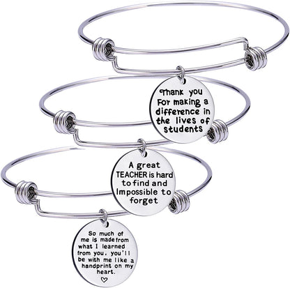 Pack of 3 Teacher Bangles Gifts for Teacher Open School Gifts for Teachers Thank You Bangle Bracelets Apparel & Accessories > Jewelry > Bracelets Nzztont Style 03  