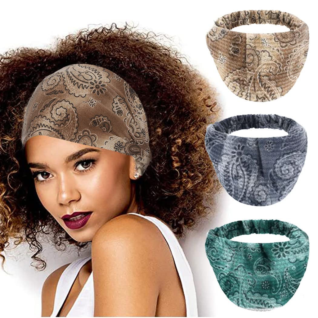 CAKURE Boho Wide Headbands African Head Wraps Stretchy Hairbands Stripe Turban Head Bands for Women and Girls Pack of 3 (Set1) Apparel & Accessories > Clothing Accessories > Bandanas & Headties CAKURE Set7  
